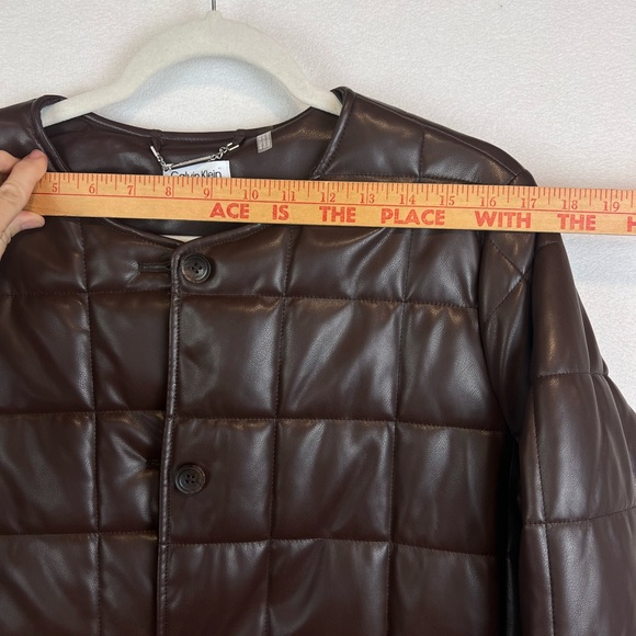 Calvin Klein Women's Collarless Long Quilted Jacket - Coffee Bean Rich Brown - Picture 10 of 12